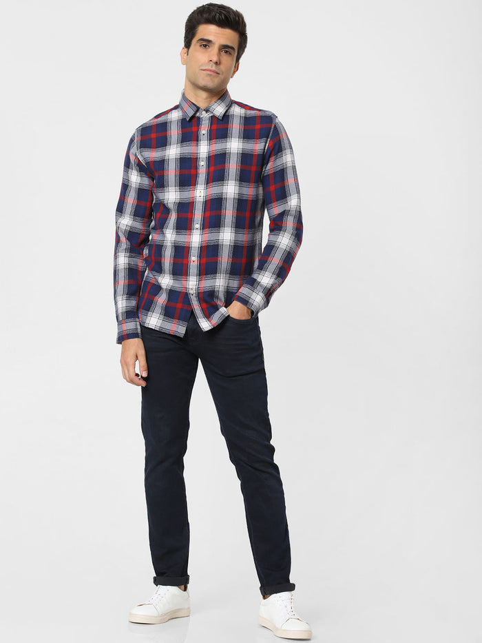 Dark Blue Check Full Sleeves Shirt