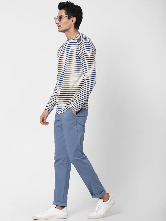 Dark Blue Striped Crew Neck T-Shirt