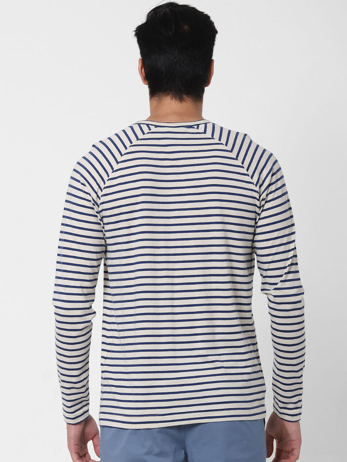 Dark Blue Striped Crew Neck T-Shirt