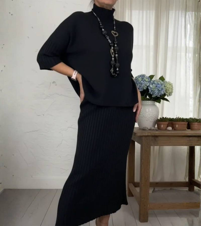 Debora | Knit set with ribbed midi skirt