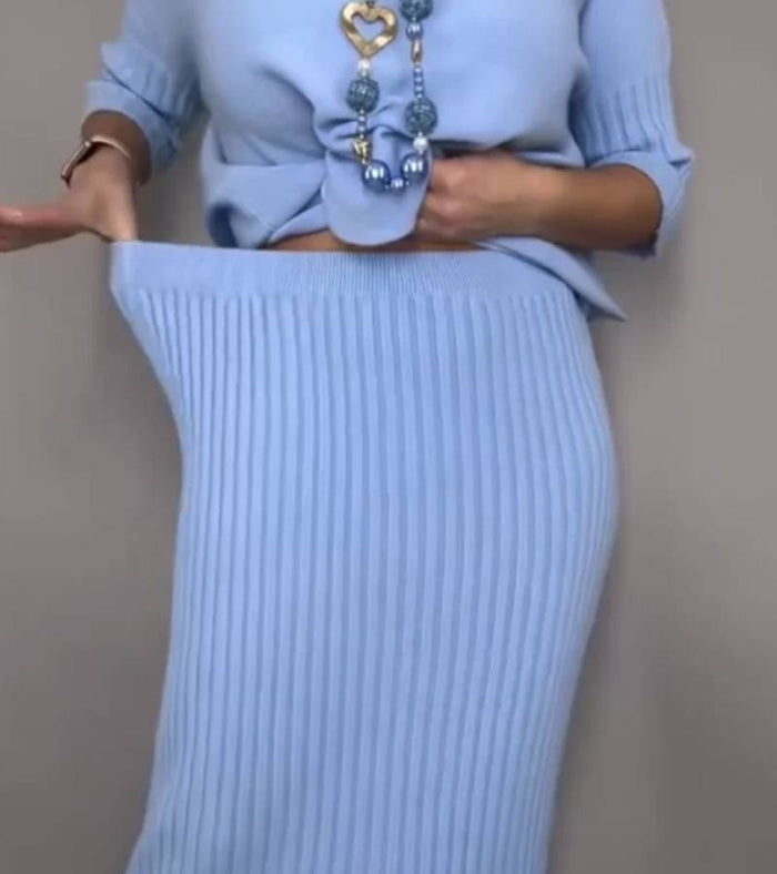 Debora | Knit set with ribbed midi skirt