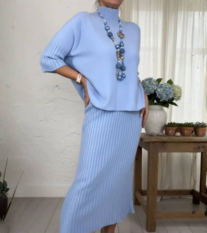 Debora | Knit set with ribbed midi skirt