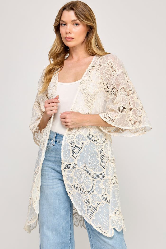 Dew Drop Duster - Embroidered Lace Sheer Chiffon