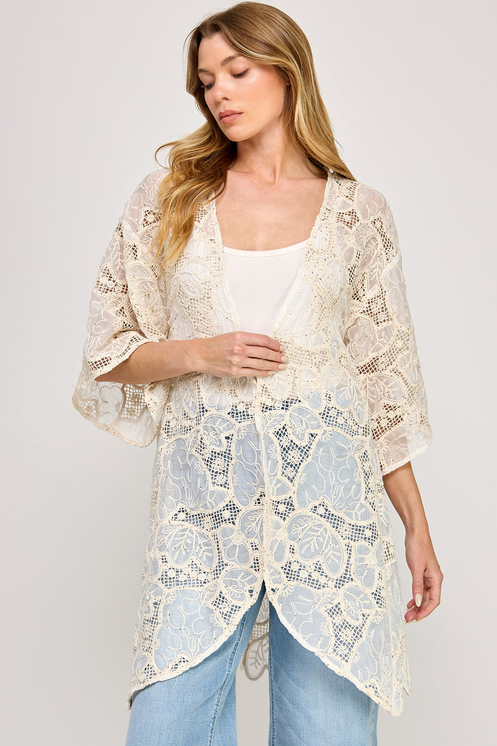 Dew Drop Duster - Embroidered Lace Sheer Chiffon