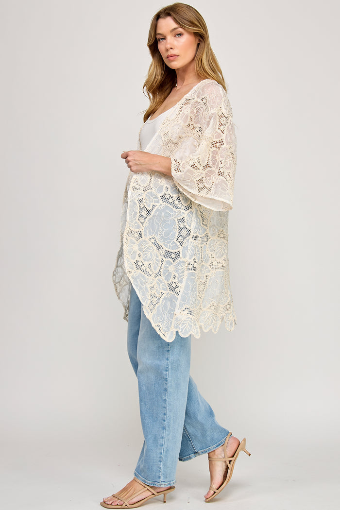 Dew Drop Duster - Embroidered Lace Sheer Chiffon