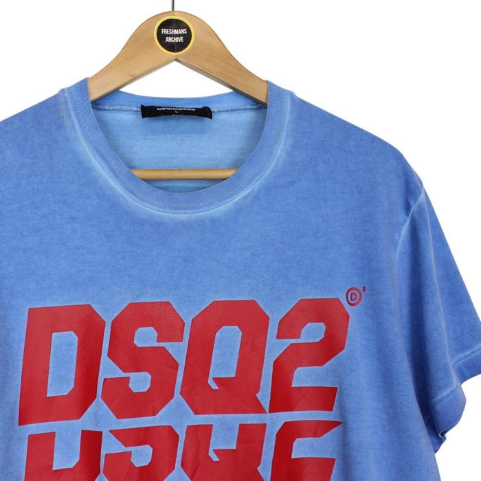 Dsquared2 Blue and Red DSQ2 Split Print Short Sleeve Cotton T-Shirt