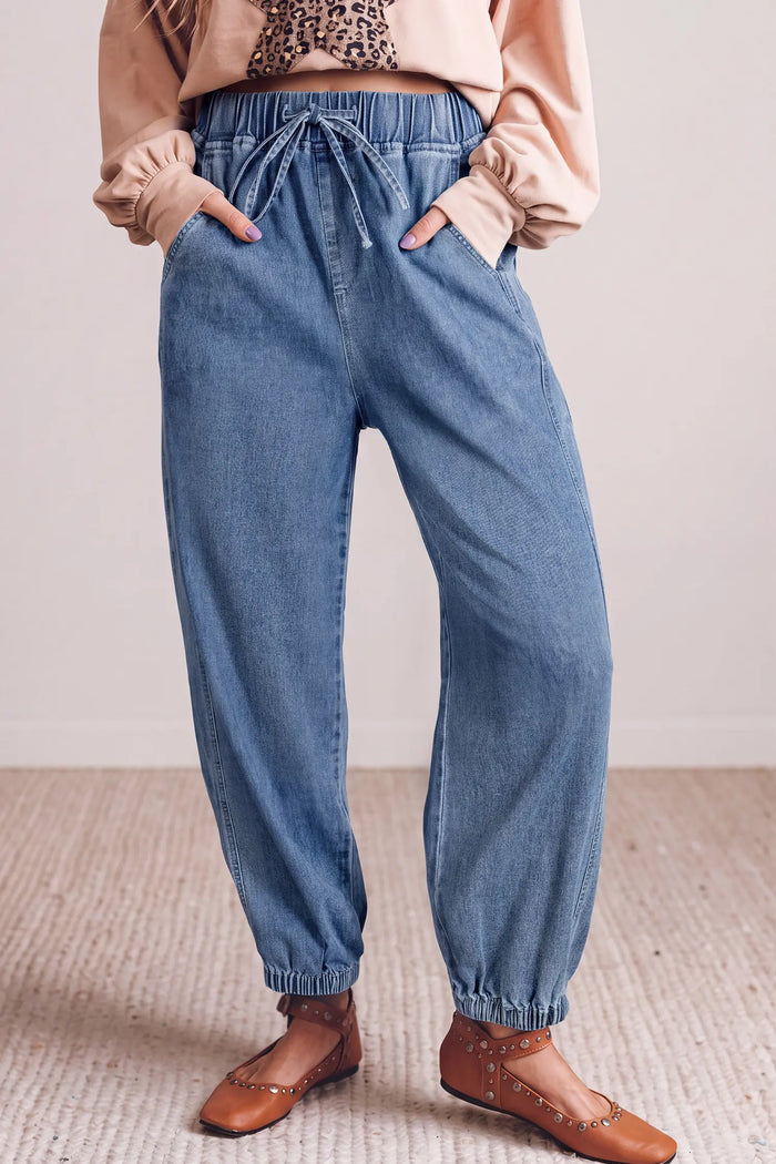 Elastic Waist Harem Ankle Length Jeans – Dusk Blue