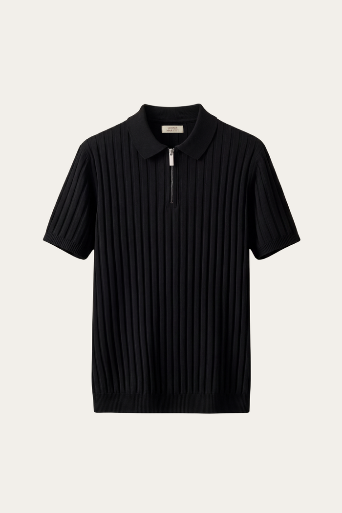 Elio Ribbed Zip Polo Black