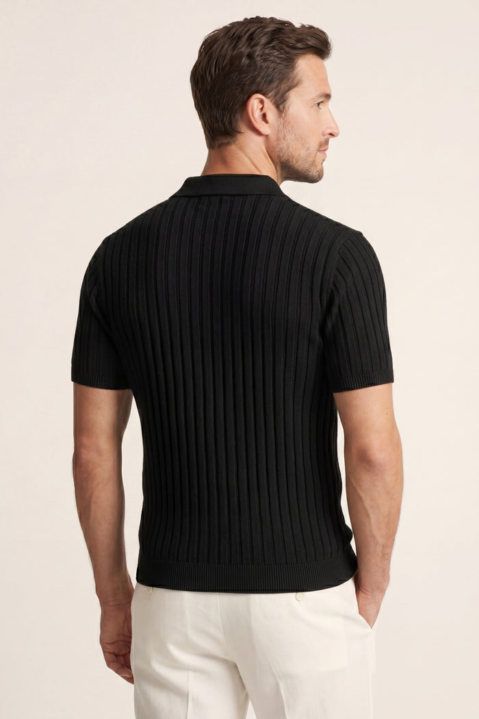 Elio Ribbed Zip Polo Black