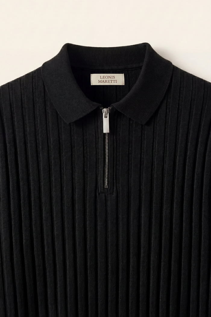 Elio Ribbed Zip Polo Black