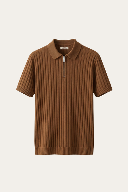 Elio Ribbed Zip Polo Caramel