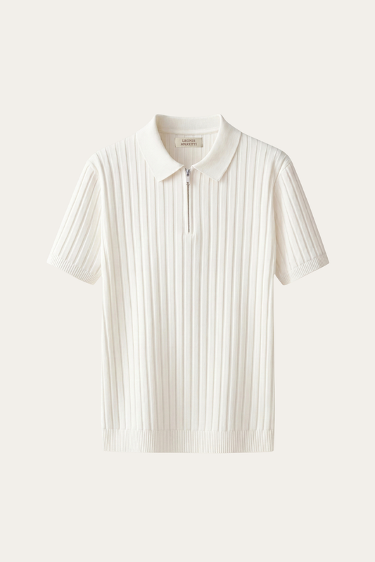 Elio Ribbed Zip Polo White