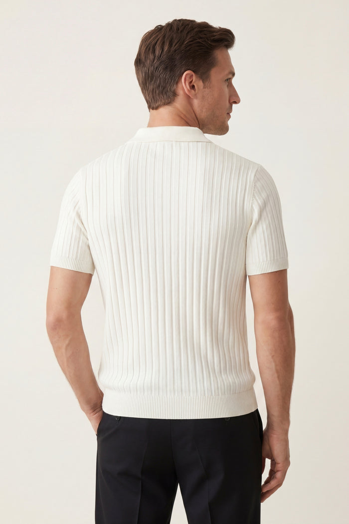 Elio Ribbed Zip Polo White