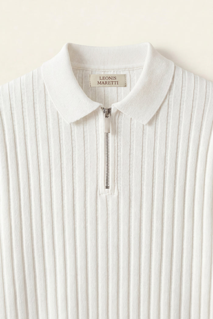 Elio Ribbed Zip Polo White