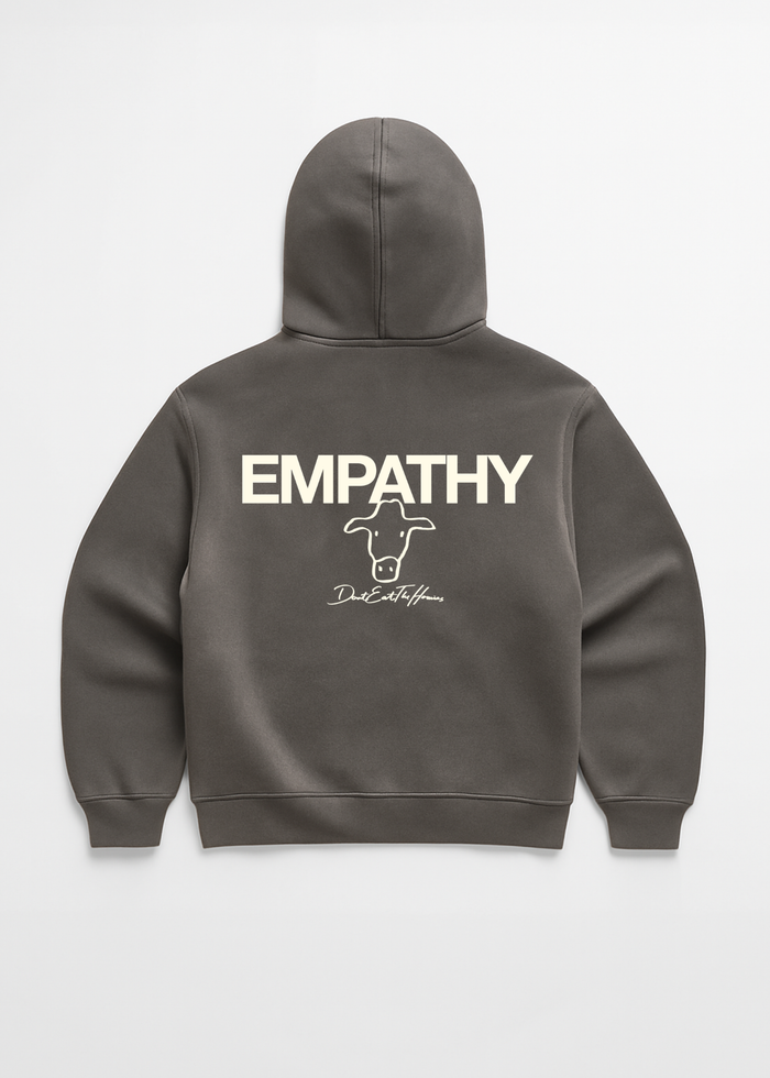 'EMPATHY' hoodie and a cow illustration on the back