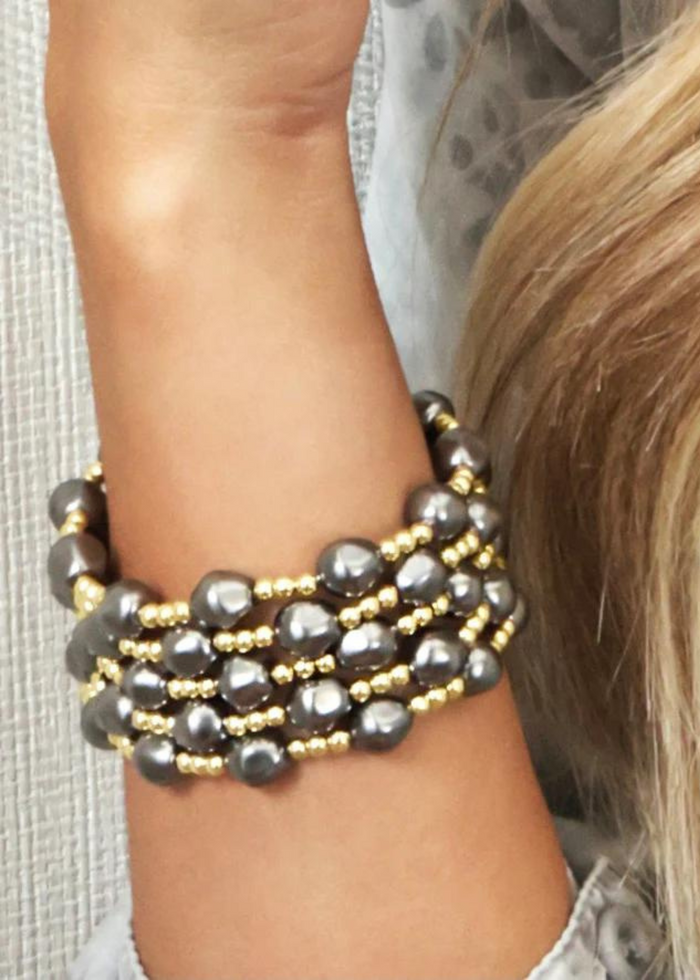 enewton Designs Admire Gold 3mm Bead Bracelet - Pearl/Dark Grey