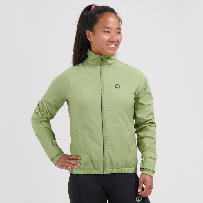 Rogelli Essential hardloopjack dames sage gedragen voorkant.