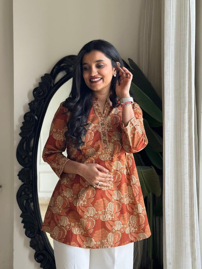 Evana Pintuck Cotton Top- Rusty
