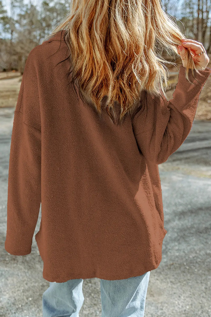 Exposed Seam Terry Patchwork Shacket – Brown