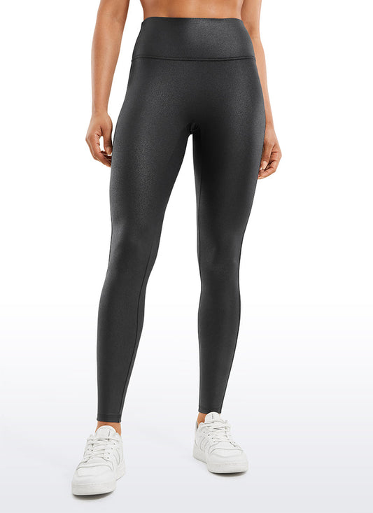 CRZ YOGA Women Butterluxe Matte Faux Leather No Front Seam Leggings 28'' Black Foil Pattern