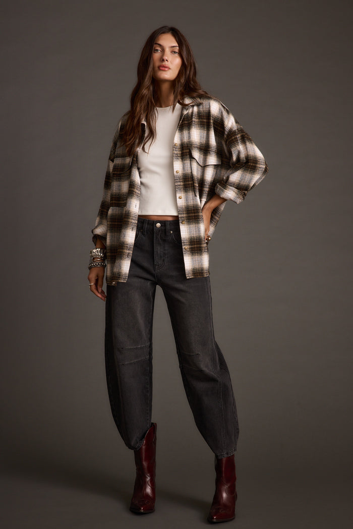 Product view of the Fireside Espresso Plaid Flannel showcasing versatility and wearability.