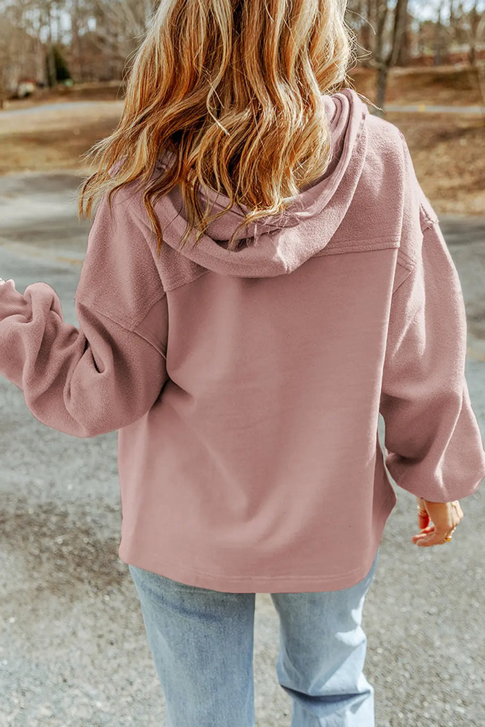 Flap Pocket Drawstring Hood Zip Up Jacket – Pink