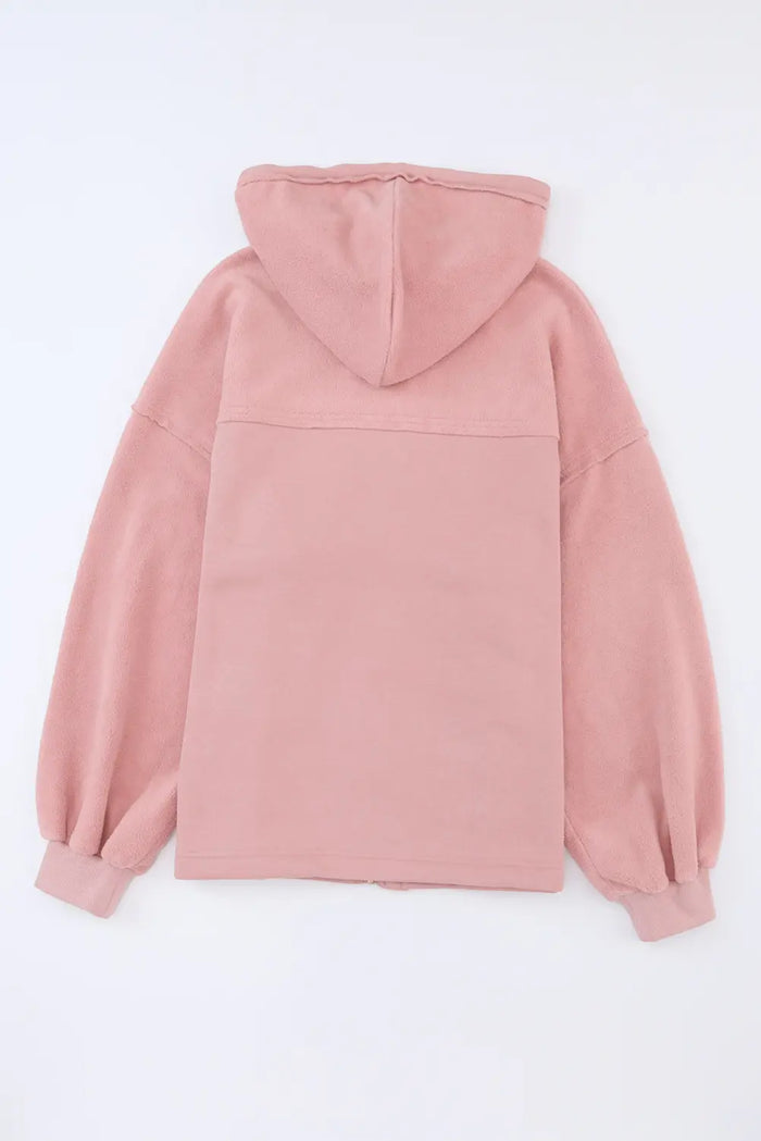 Flap Pocket Drawstring Hood Zip Up Jacket – Pink