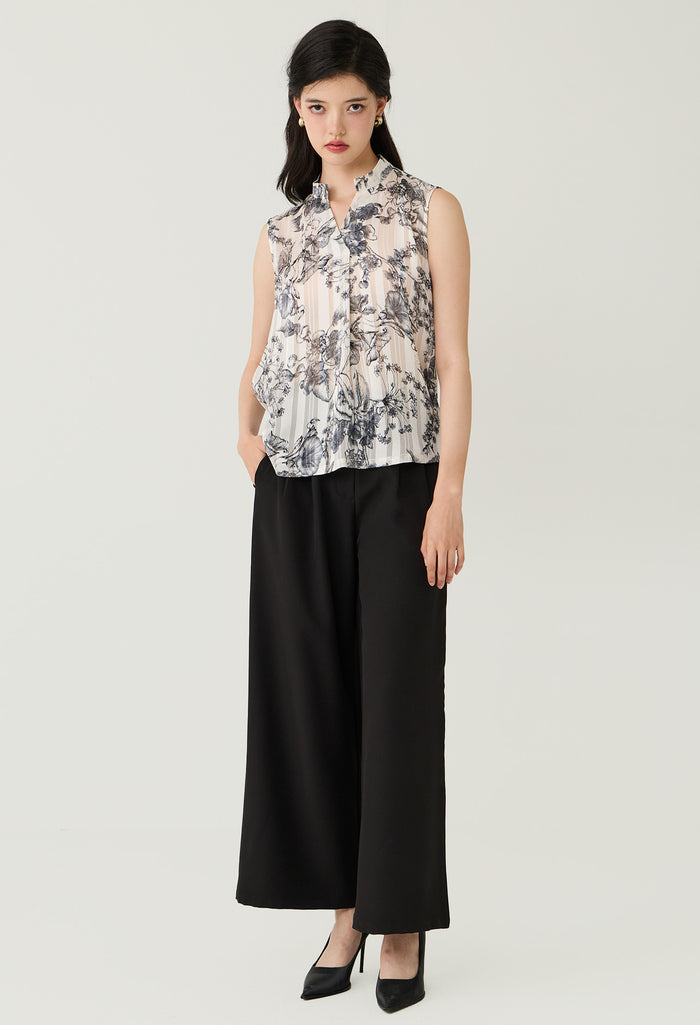 Floral Toile Sheer Sleeveless Blouse
