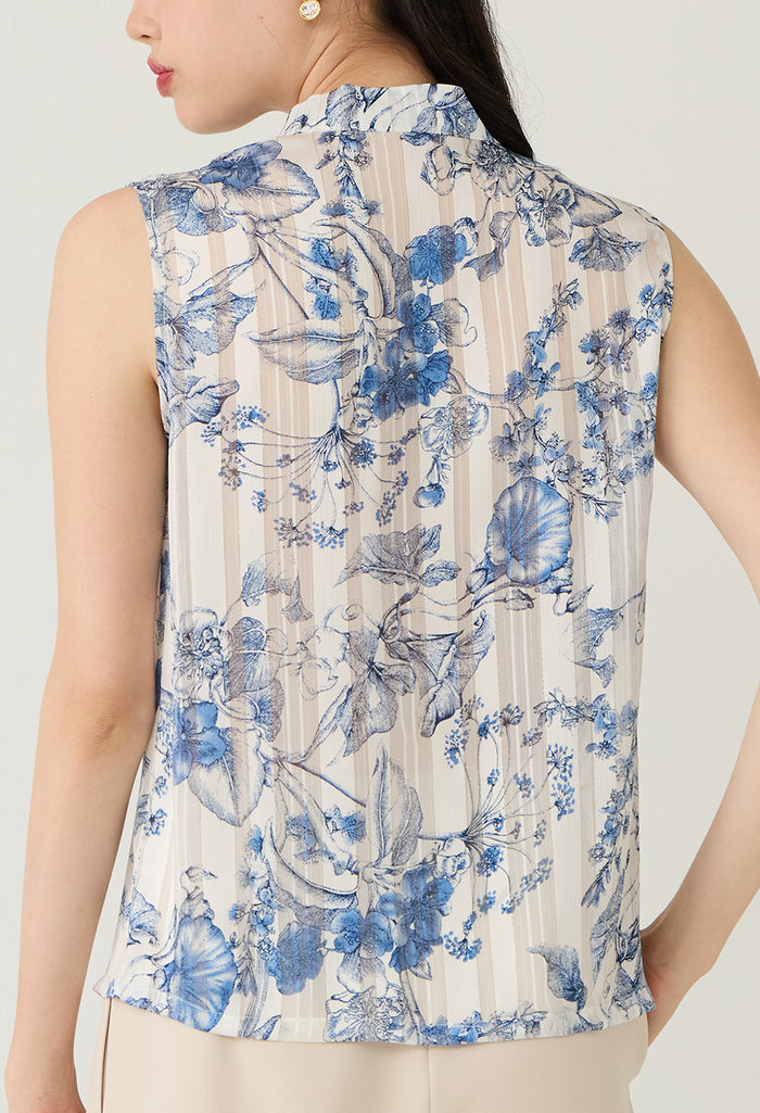 Floral Toile Sheer Sleeveless Blouse