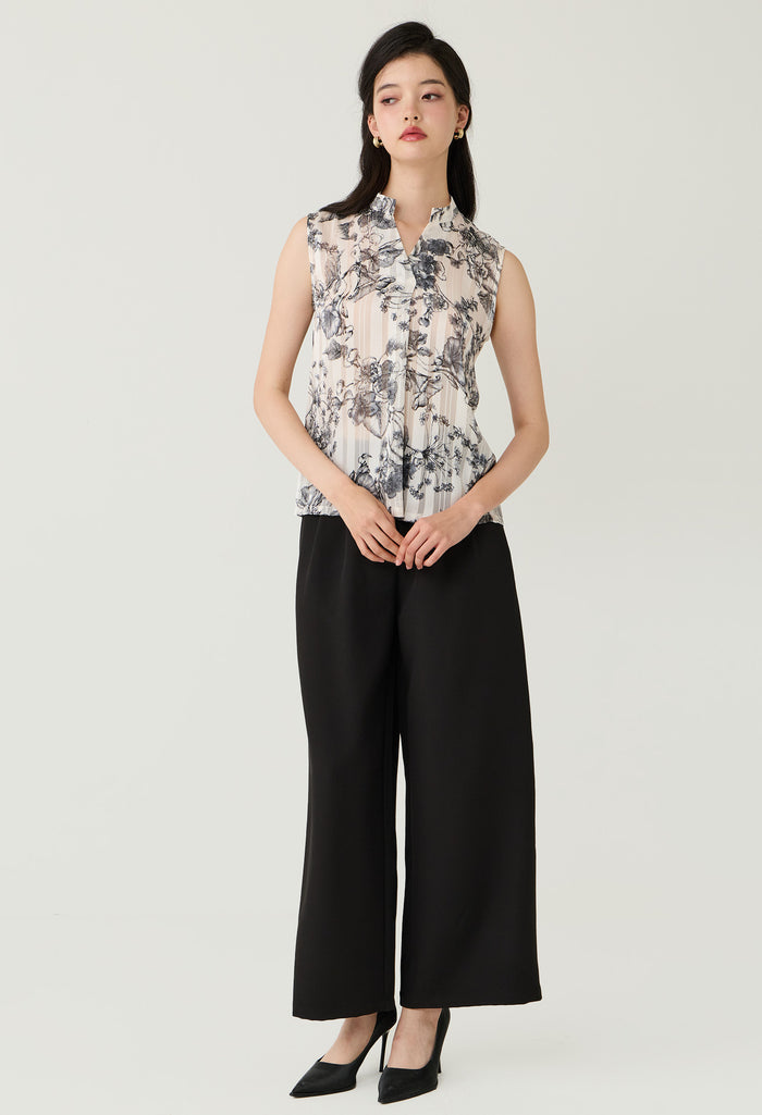 Floral Toile Sheer Sleeveless Blouse