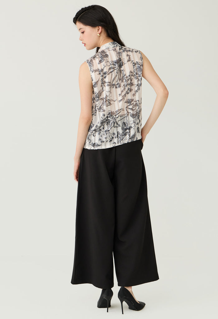 Floral Toile Sheer Sleeveless Blouse
