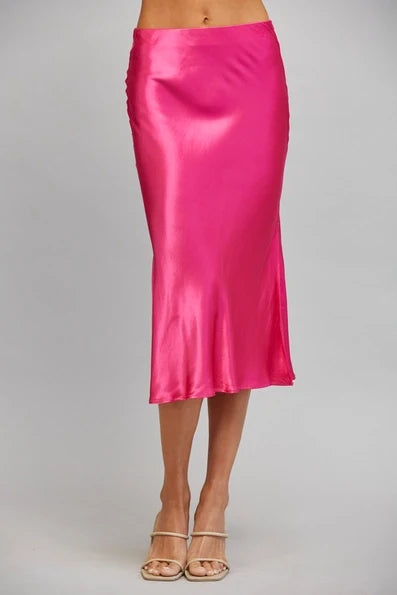 Fuchsia Satin Slip Midi Skirt - Born To Glam
