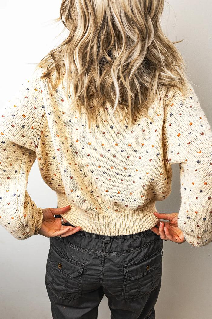 Geometric Print Button Front Long Sleeve Regular Fit Cardigan – Beige
