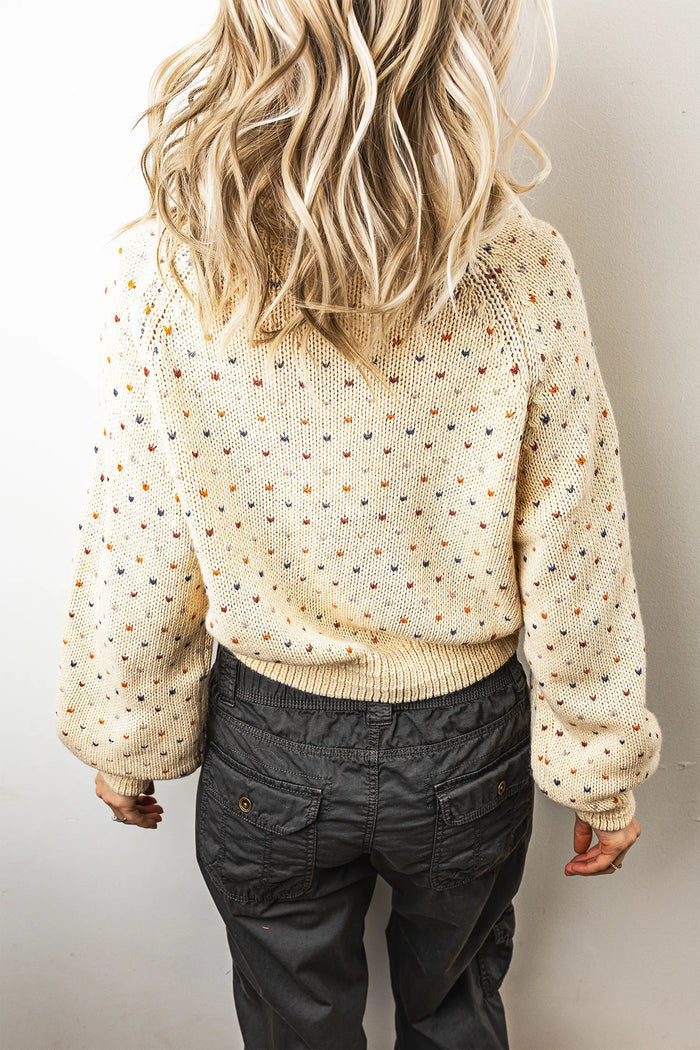 Geometric Print Button Front Long Sleeve Regular Fit Cardigan – Beige