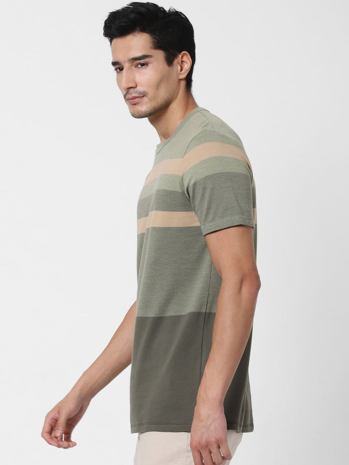 Green Colourblocked Crew Neck T-Shirt