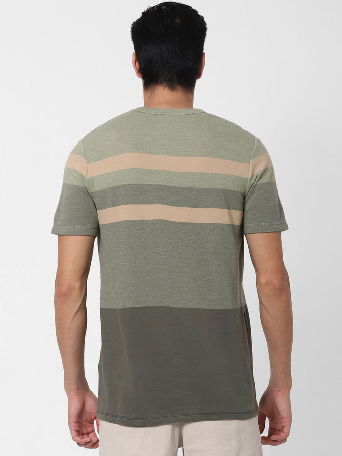 Green Colourblocked Crew Neck T-Shirt