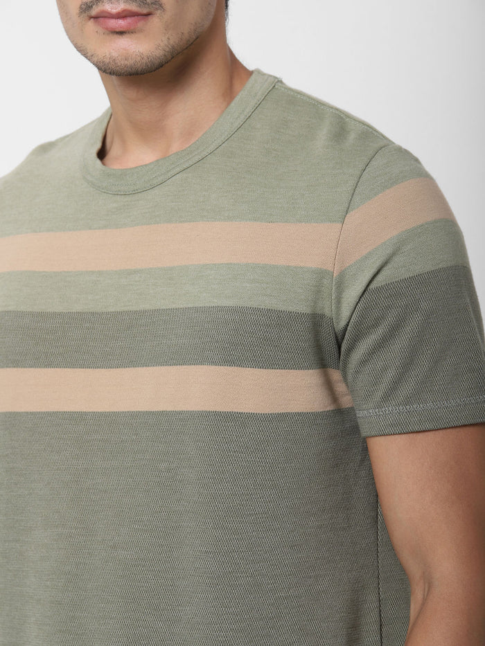 Green Colourblocked Crew Neck T-Shirt
