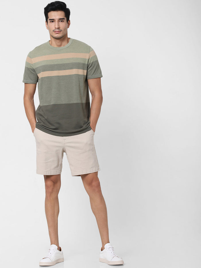 Green Colourblocked Crew Neck T-Shirt