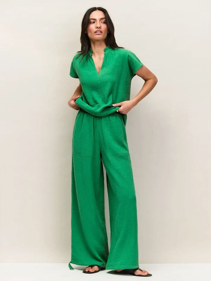 Green Frill Neck Cheesecloth Top