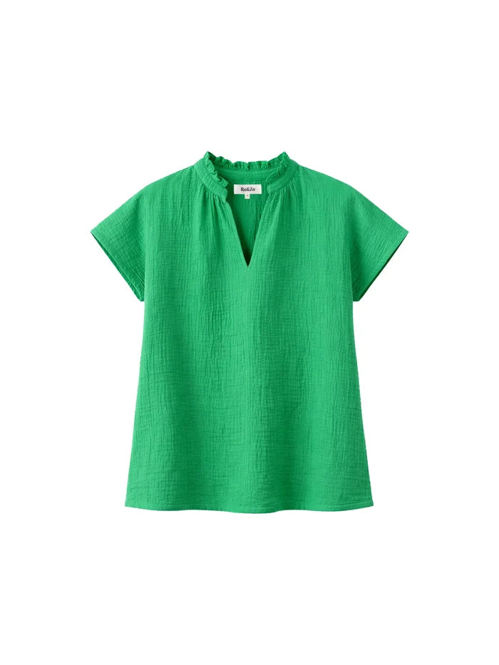 Green Frill Neck Cheesecloth Top