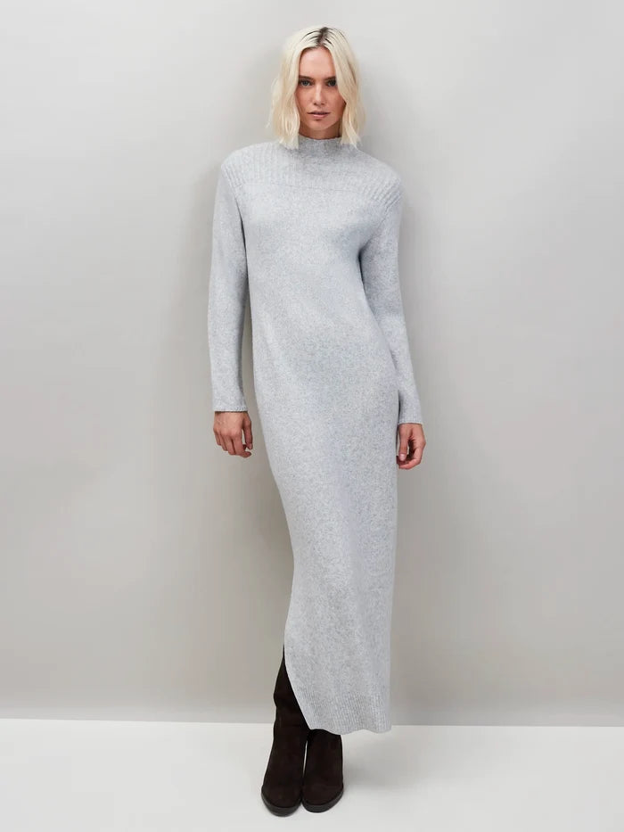 Grey Rib Knit High Neck Dress