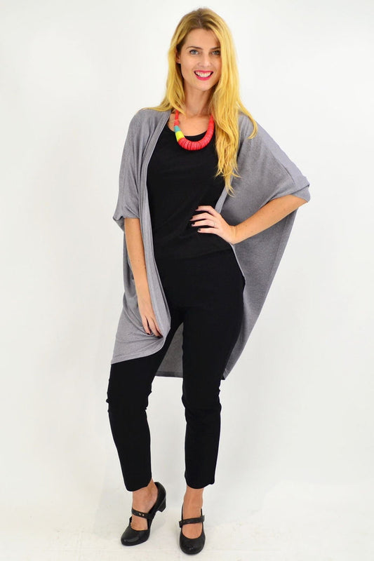 Grey Lilia batwing freesize cardigan with round neckline, soft knit, and relaxed fit, perfect for casual outerwear.