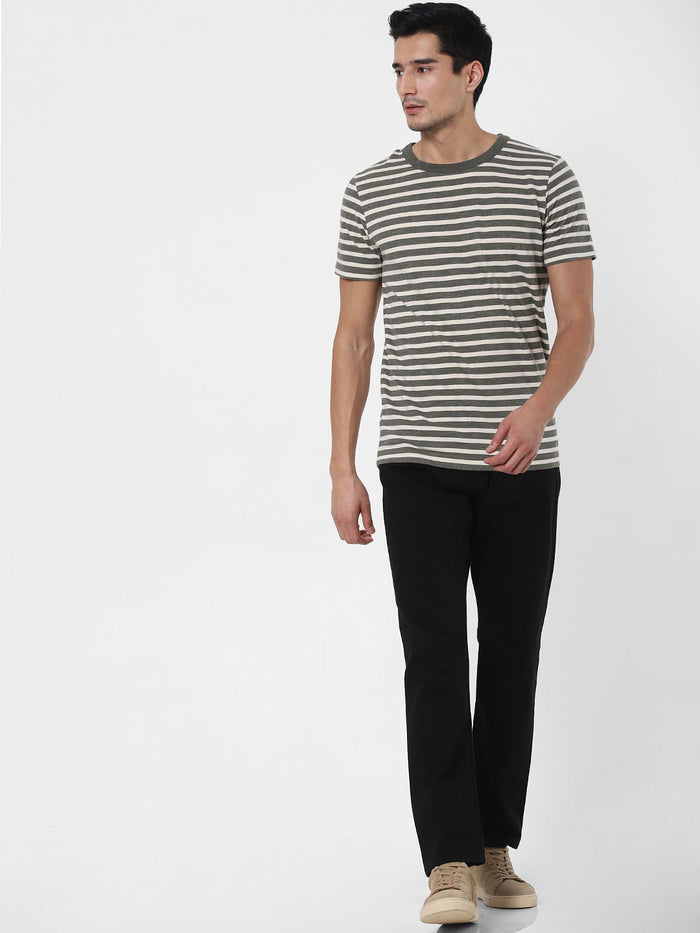 Grey Striped Crew Neck T-Shirt