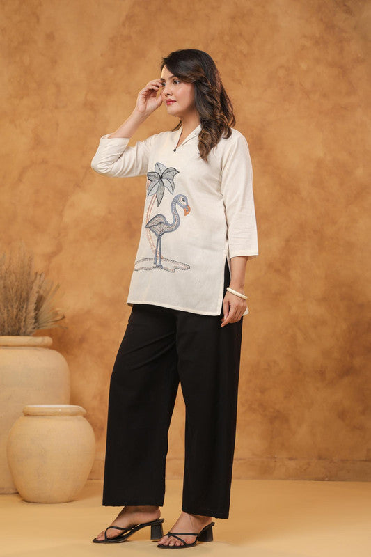 Handcrafted Flamingo Embroidery Cotton Flex Co-ord Set