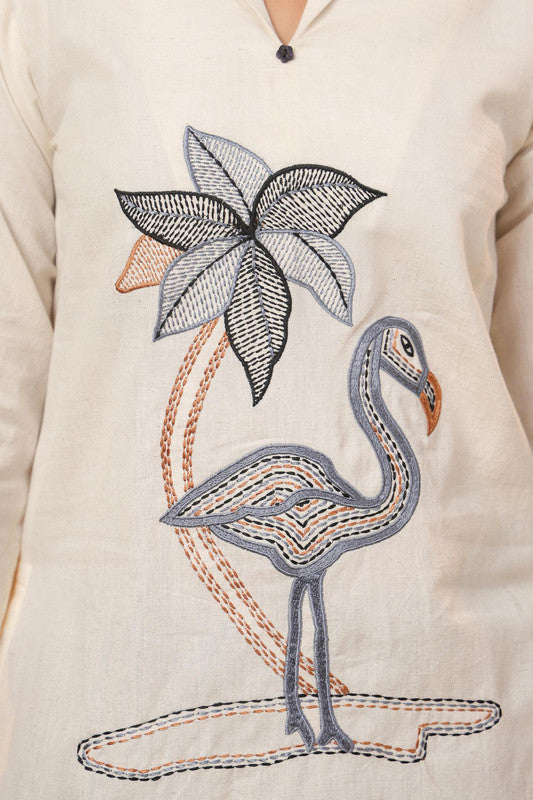 Handcrafted Flamingo Embroidery Cotton Flex Co-ord Set
