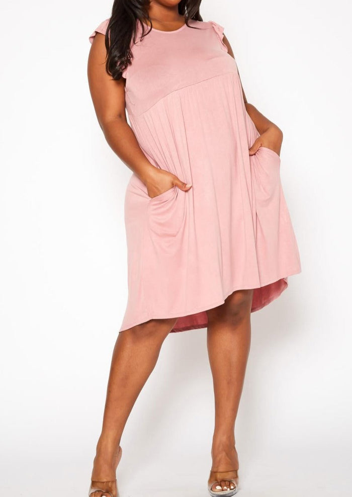 HI Curvy Plus Size Women Ruffle Sleeve Flare Mini Dress Made in USA