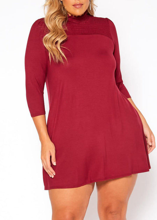 HI Curvy Plus Size Women Smocked Detail Mini Dress Made in USA