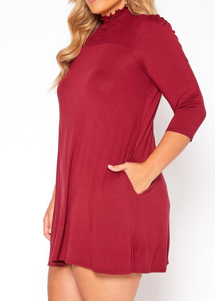HI Curvy Plus Size Women Smocked Detail Mini Dress Made in USA