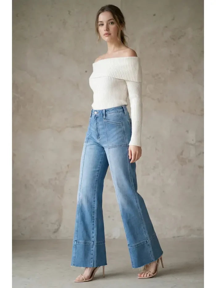 High Rise Tummy Control Palazzo Jeans - Born To Glam