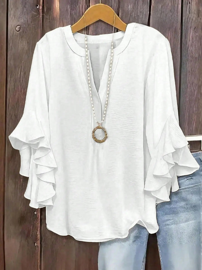Horiana - Blouse femme grande taille à manches volantées et col V